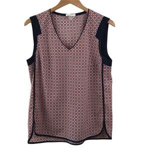 Dalia black and orange geometric‎ print sleeveless blouse size M